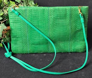Fabulous Vintage Snakeskin Clutch/ Shoulder Bad By Lord & Taylor In Kelly Green Color