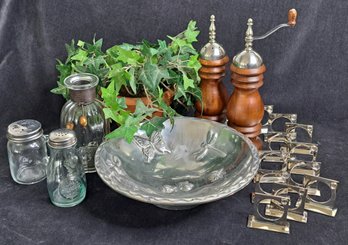 Mariposa Brillante Butterfly Bowl, Wood & Stainless Salt Shaker & Pepper Mill, Stainless Napkin Rings And More