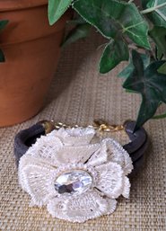 Plunder Lace Flower And Faux Leather Bracelet