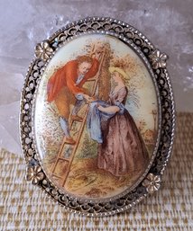 Vintage Fragonard Porcelain Courting Couple Pin/ Brooch