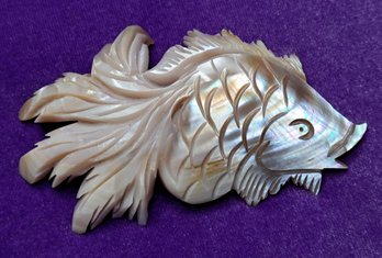 Vintage Hand Carved Mother Of Pearl Koi Pin/ Brooch