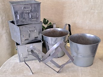 Galvanized Metal Hanging Pots And Tapered Bins