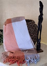Ebony Sculpture, Large Basket & Throw/ Shawl From Mark And Graham