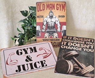 NWOT Trio Of Tin Signs For Your Home Gym