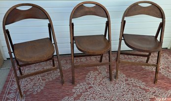 3 Vintage/ Antique Folding Chairs In Solid Wood