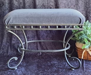 Charcoal Gray Velvet Covered Wrought Iron Footstool