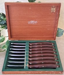 Vintage Boxed Set Of 8 Cutco Knives In Original Mahogany Box Green Felt Lining