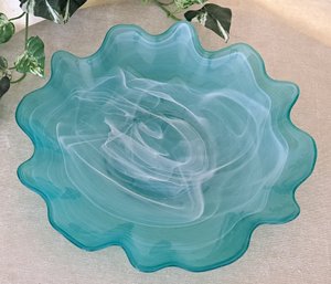 Cypress Home 13' Aqua Swirl  Free Form Shallow Bowl