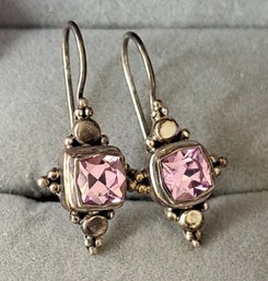 Beautiful Sterling French Wire Earrings With Pink Sapphires