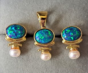 Sonoma Art Works Gold Over Sterling Opal And Pearl Pendant And Earring Set