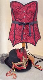 Get Your Steampunk On With This Adore Me Red & Black Corset And Enbellished Hat