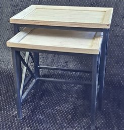 Industrial Style Distressed Finish Pair Of Nesting Tables