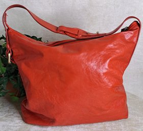 Gorgeous Persimmon Color Latico Leather Hobo Style Bag