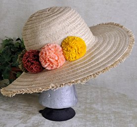 Fun Summer Straw Hat With Colorful Straw Flowers