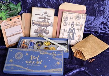 Steampunk Inspired Cards & Envelopes, Wax Seal Kit And Sticky Notes- All New!