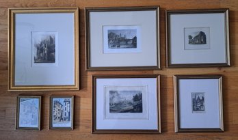 Gallery Wall Of Vintage Gold Framed English Architecture Prints