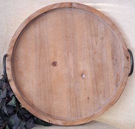 Amazing 20 Inch Diameter Wood Tray With Metal Handles
