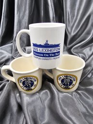 Set Of 3 Navy USS Lexington Coffee Mugs