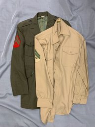 U.S. MARINE CORPS SERVICE GREEN UNIFORM WITH TAN SHIRT