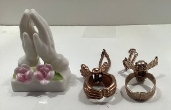 Porcelain Praying Hands And Sweater Clips