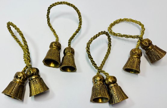 Four Solid Brass Napkin Rings--Classy Design For The Table! 'Bells' Are 1 Inch Long.