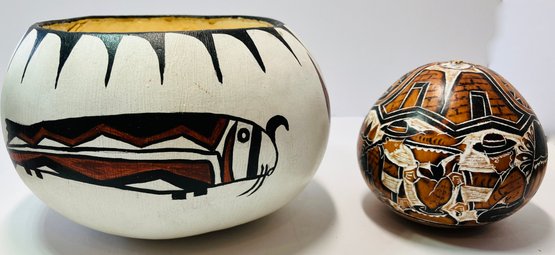 TWO HAND-PAINTED GOURDS---4' X 5' & 3.5' X 3' (Fairly Small)