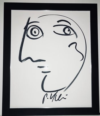 ORIGINAL PETER KEIL SIGNED ACRYLIC SKETCH OF FACE ON PAPER---FRAMED With Plexiglass--14' X 17'