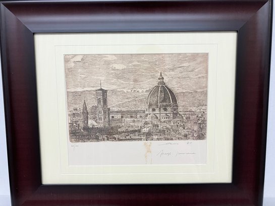 Vintage Lithograph Sketch Of What Seems To Be The Duomo In Florence, Italy-FRAMED--signed--And Numbered. 45/60