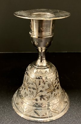 Vintage Silverplated Brass Candle Holder OR Bell With Detailed Etching-by 'ZY India'-can Be Turned Up Or Down