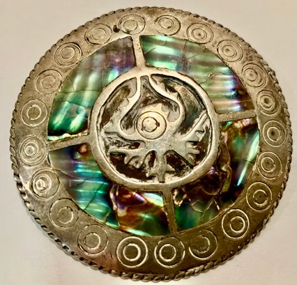 Striking Mexican Sterling Silver And Abalone Brooch Or Pendant
