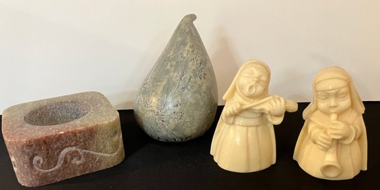 Four Miscellaneous Artistic Carvings---one Signed By Artist And Numbered-1/1--Nuns Made By 'Bianchi' In Italy
