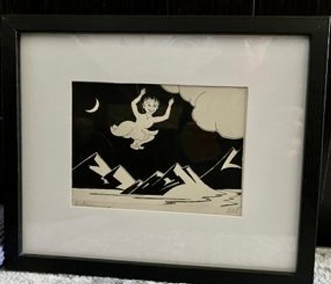 Vintage Quirky Drawing--Framed And Signed By Artist---Titled 'SUBCONSCIOUS'   (8 X 10 Frame)