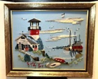 Beautifully Crafted Long-Stitch Cross-stitch Of Lighthouse---Framed---18' X 22'