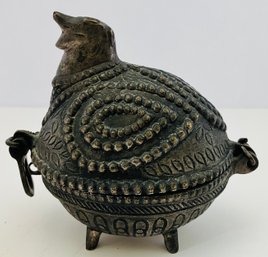 Vintage Dhokra Cast Brass Hinged Bird Box --For Trinkets Or Candles--4 Inches Tall