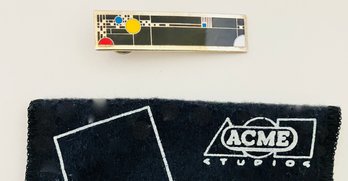 VINTAGE FRANK LLOYD WRIGHT GEOMETRIC TIE PIN IN ORIGINAL FELT POUCH---2 Inches Long--Excellent Condition