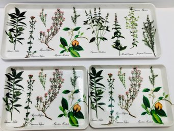Set Of Three Vintage ITALIAN Melamine Trays By MABEL--Botanical Designs-One Long Tray (15') And Two Small (7')