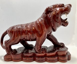 Very Large Chinese Carved Ironwood Feng Shui Roaring Zodiac Tiger---8 Inches Tall X 10 Inches Long--Very Heavy
