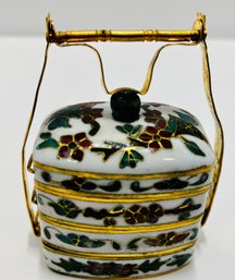 Fascinating Hand-Painted Little Asian Trinket Box.  Very Small But With Individual Compartments.  2.5' Tall
