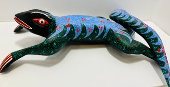 Very Large And Very Colorful Lizard Or Iguana---Made In Mexico And Signed By Artist---12 Inches Long
