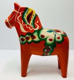 Vintage NILS OLSSON Red Wooden Dala Horse-- Akta Dalahemslojd Hand Carved & Painted Art--5.5' Tall
