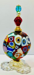 STRIKINGLY COLORED SMALL CRYSTAL AND BEADED HAND-BLOWN MURANO MILLEFIORI DECOR ITEM--3.25 INCHES TALL