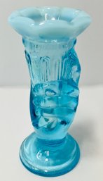 Very Cute Vintage Fenton Blue Glass Miniature Cornucopia Hand Bud Vase --4 Inches Tall