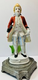 VINTAGE PORCELAIN MAN IN VICTORIAN CLOTHING---Metal Type Of Base---7 Inches Tall--Numbered On Bottom