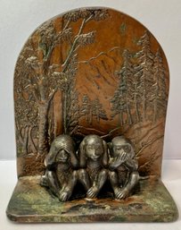 See No Evil . . . Hear No Evil . . . Speak No Evil . . BRASS-BRONZE MONKEY FIGURES IN WOODED SETTING--5' X 5.5