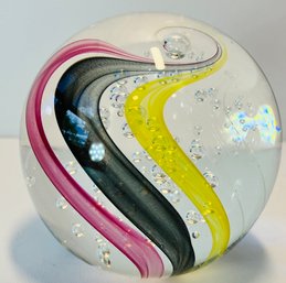 Great Looking Paperweight With Artist's Initials Sketched On Bottom--Controlled Bubbles--Excellent Condition