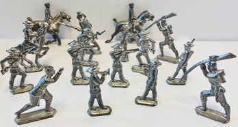 A Whole Battalion Of Metal Military Men (Civil War?)And A Couple Of Horses In Lightweight Silver-Toned Metal--