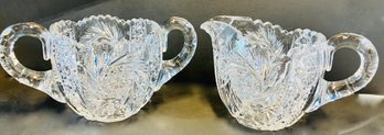 Great Looking Sugar Bowl And Creamer--No Lid On Sugar Bowl--Vintage Cut Glass--Excellent Condition