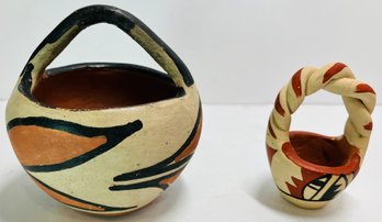 Two Small Native American Pottery Baskets---Largest Is 3.5' X 3.5'