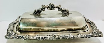 Ornate Silver-Plated Butter Dish--Silver On Copper--Tarnished But Very Good Condition---7.5' X 4.5'