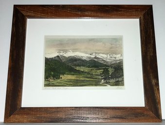 Small SIGNED ORIGINAL Piece Of Acrylic Artwork, Titled 'LONG'S PEAK And RANGE'--FRAMED---10' X 12' Frame